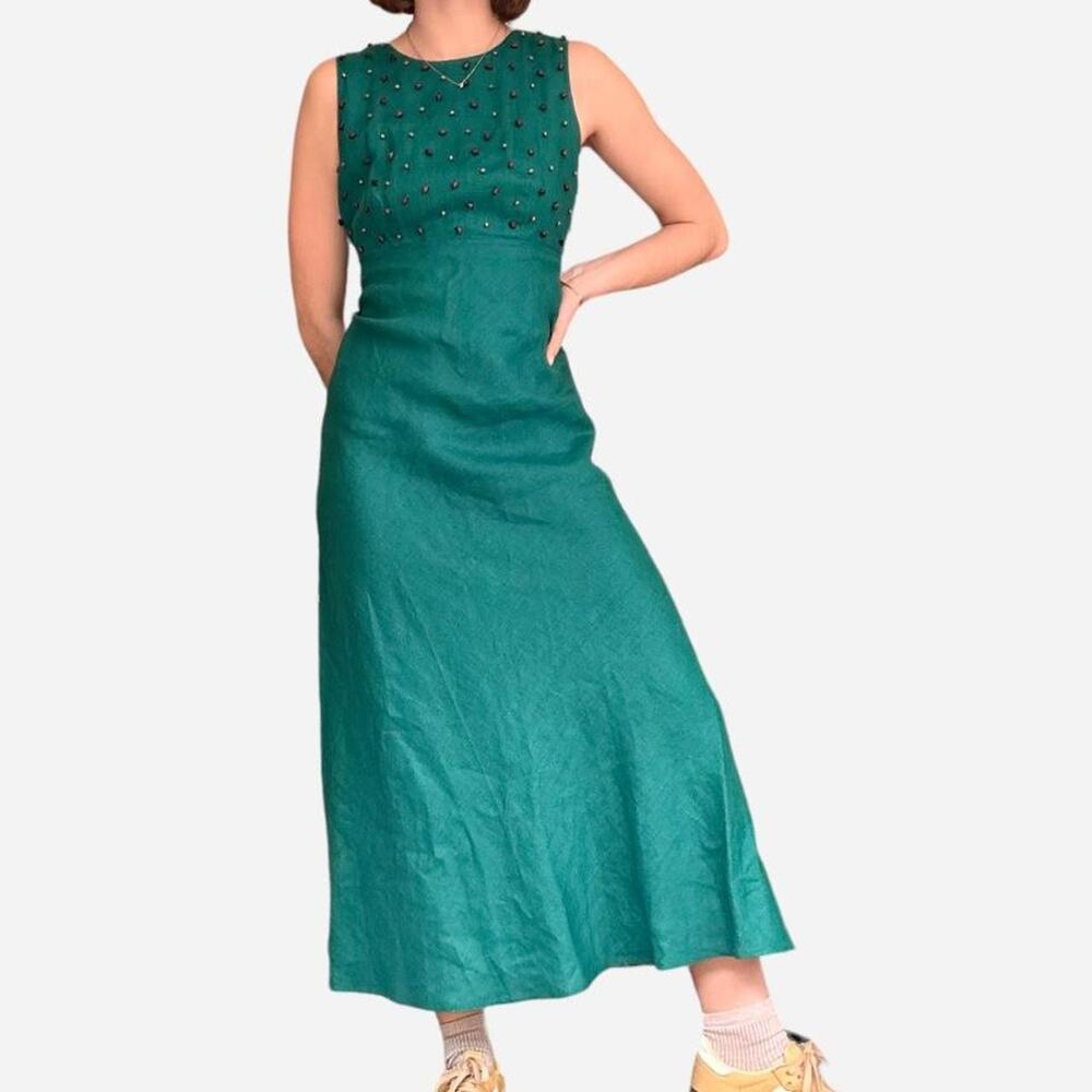 Maggy London linen te maxi dress size 4 with wooden button details